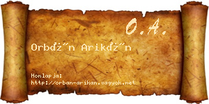 Orbán Arikán névjegykártya